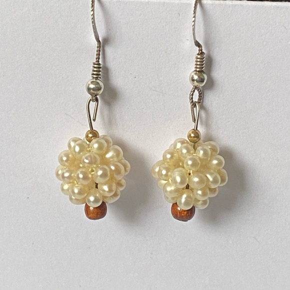Vintage Sterling Silver Freshwater Pearl Cluster Earrings - Picture 1 of 6